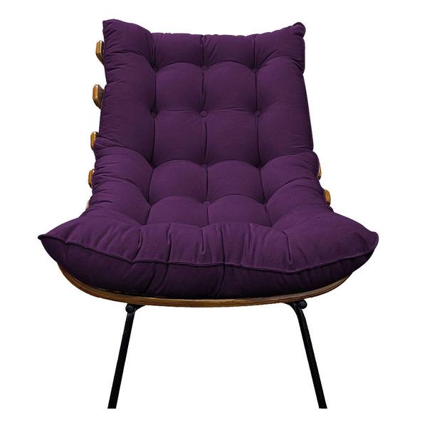 Imagem de Kit 02 Poltronas e Puff Costela Base Fixa Suede Roxo - Doce Sonho Móveis