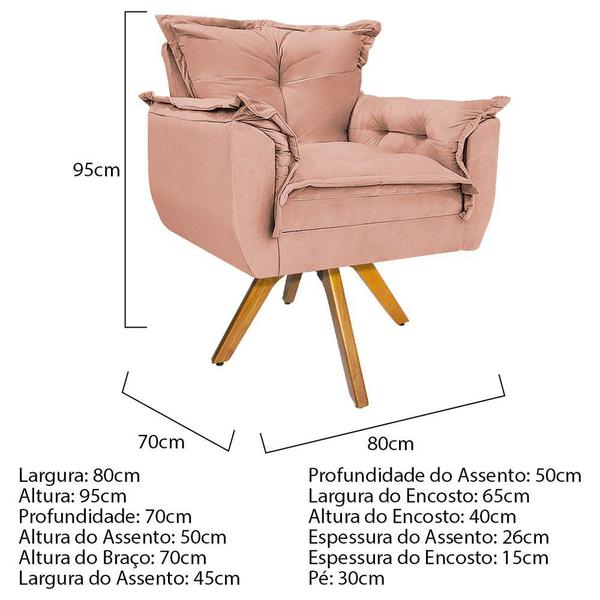 Imagem de Kit 02 Poltronas e Puff Opala Base Giratória de Madeira Suede Rosê - DAMAFFÊ MÓVEIS