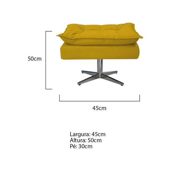 Imagem de Kit 02 Poltronas e Puff Opala Base Giratória de Metal Suede Amarelo - DAMAFFÊ MÓVEIS