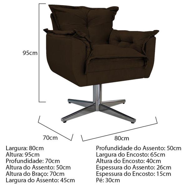 Imagem de Kit 02 Poltronas e Puff Opala Base Giratória de Metal Suede Marrom - DAMAFFÊ MÓVEIS