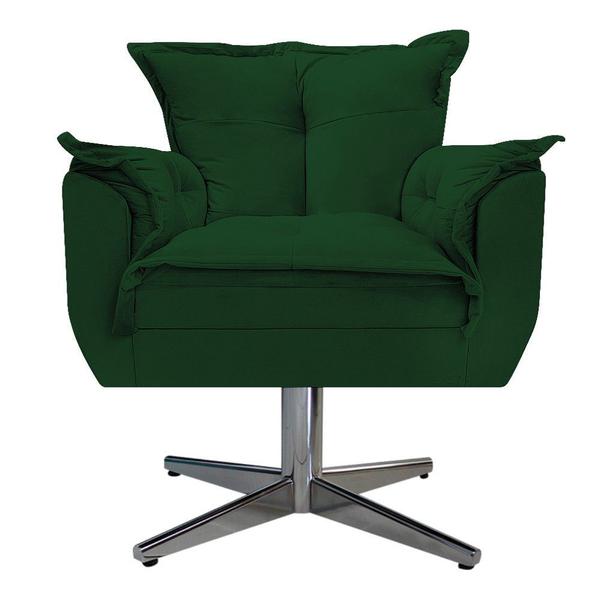 Imagem de Kit 02 Poltronas e Puff Opala Base Giratória de Metal Suede Verde - KDAcanto Móveis