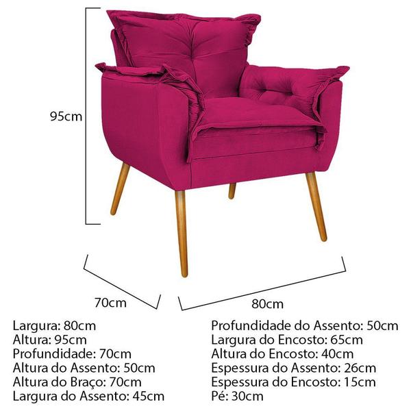 Imagem de Kit 02 Poltronas e Puff Opala Palito Mel Suede Pink - KDAcanto Móveis