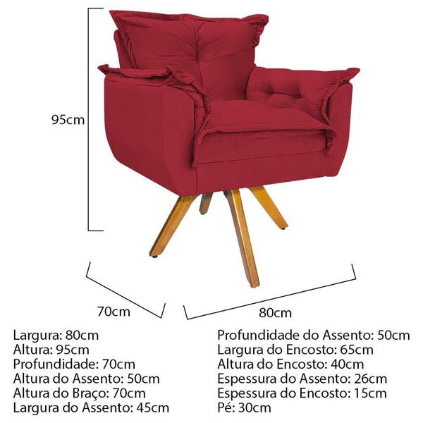 Imagem de Kit 02 Poltronas e Puff Zatti Base Giratória de Madeira Suede Vermelho - DAMAFFÊ MÓVEIS