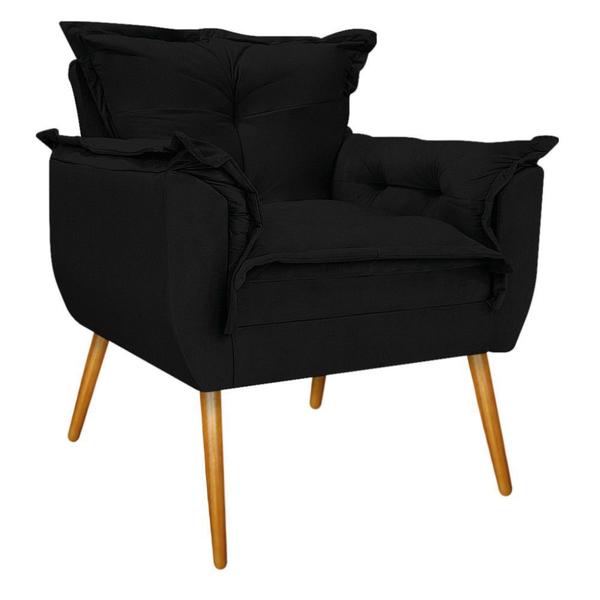 Imagem de Kit 02 Poltronas e Puff Zatti Palito Mel Sala de Estar Quarto Suede Preto - DAMAFFÊ MÓVEIS