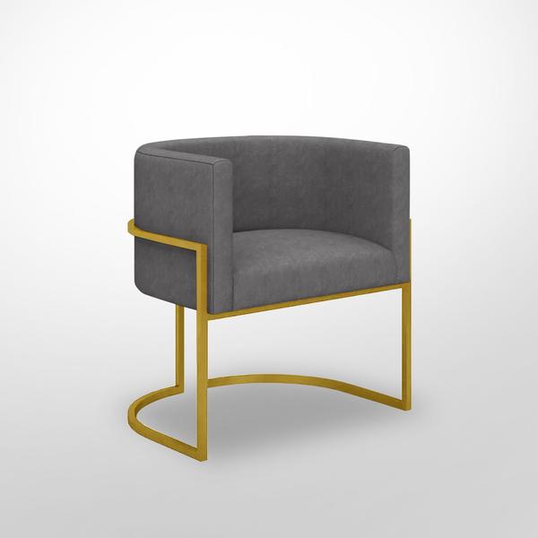 Imagem de Kit 02 Poltronas Escritório Luna Cinza- Base Ferro Dourado