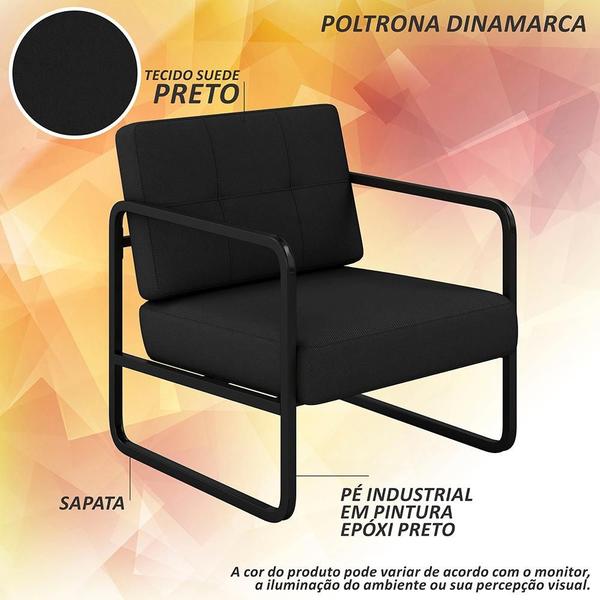 Imagem de Kit 02 Poltronas Estofadas Dinamarca Industrial Preto/preto - M.a