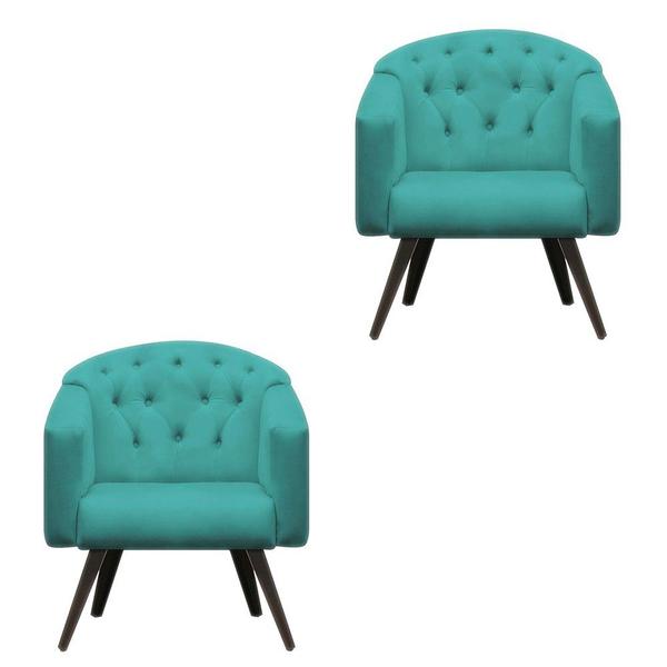 Imagem de kit 02 Poltronas Estrela Retrô Suede Azul Turquesa - Meu Lar Decorações