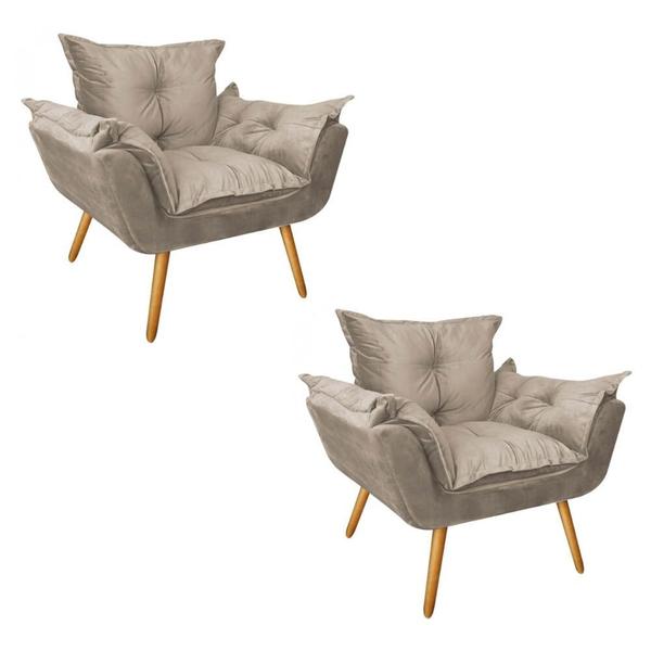 Imagem de Kit 02 Poltronas Fatte Confort Decorativa Recepção Salão de Beleza Sala Suede Cappuccino Claro - Ahazzo Móveis