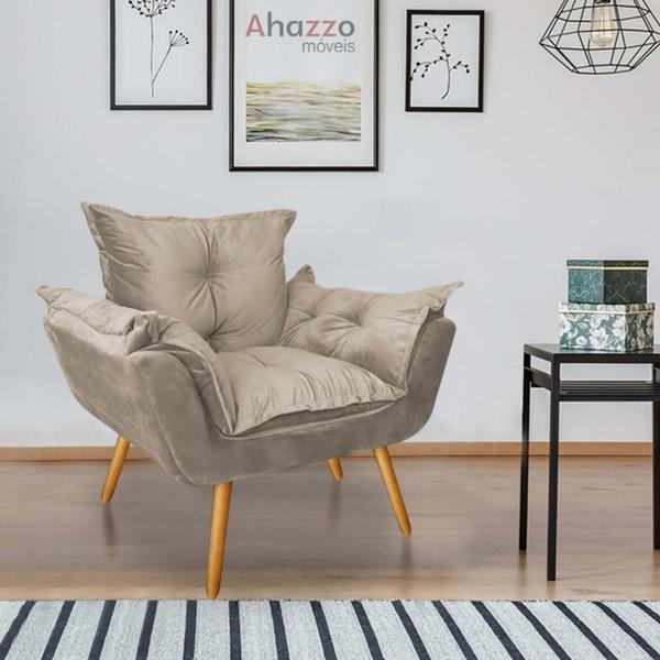 Imagem de Kit 02 Poltronas Fatte Confort Decorativa Recepção Salão de Beleza Sala Suede Cru - Ahazzo Móveis