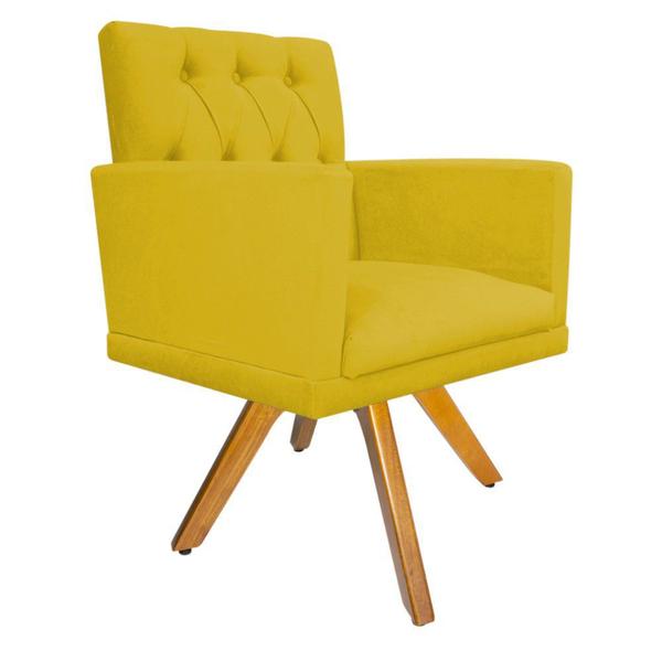 Imagem de kit 02 Poltronas Fernanda Base Giratória de Madeira Suede Amarelo - DAMAFFÊ MÓVEIS