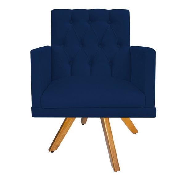 Imagem de kit 02 Poltronas Fernanda Base Giratória de Madeira Suede Azul Marinho - KDAcanto Móveis