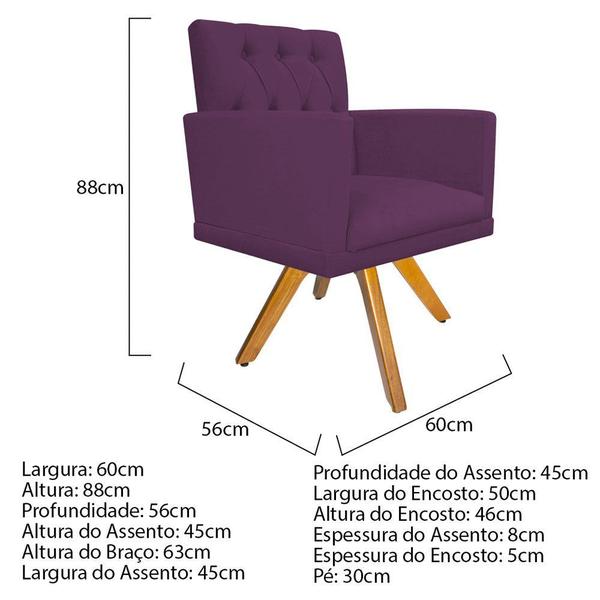 Imagem de kit 02 Poltronas Fernanda Base Giratória de Madeira Suede Roxo - KDAcanto Móveis