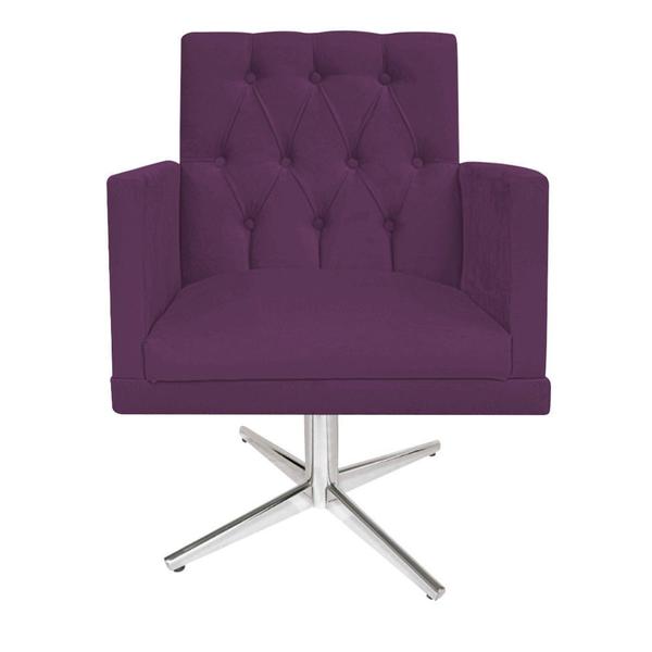 Imagem de kit 02 Poltronas Fernanda Base Giratória de Metal Suede Roxo - KDAcanto Móveis