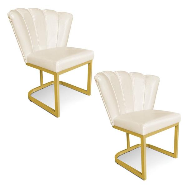 Imagem de Kit 02 Poltronas Flor Corano Base Metálica Industrial Dourado - Pallazio