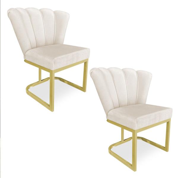 Imagem de Kit 02 Poltronas Flor Veludo Base Metálica Industrial Dourado - Pallazio