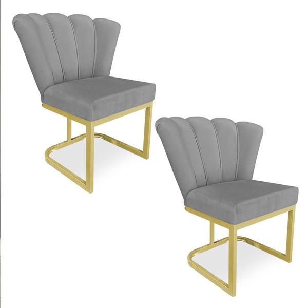 Imagem de Kit 02 Poltronas Flor Veludo Base Metálica Industrial Dourado - Pallazio