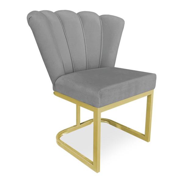 Imagem de Kit 02 Poltronas Flor Veludo Grafite Base Metálica Industrial Dourado - Pallazio