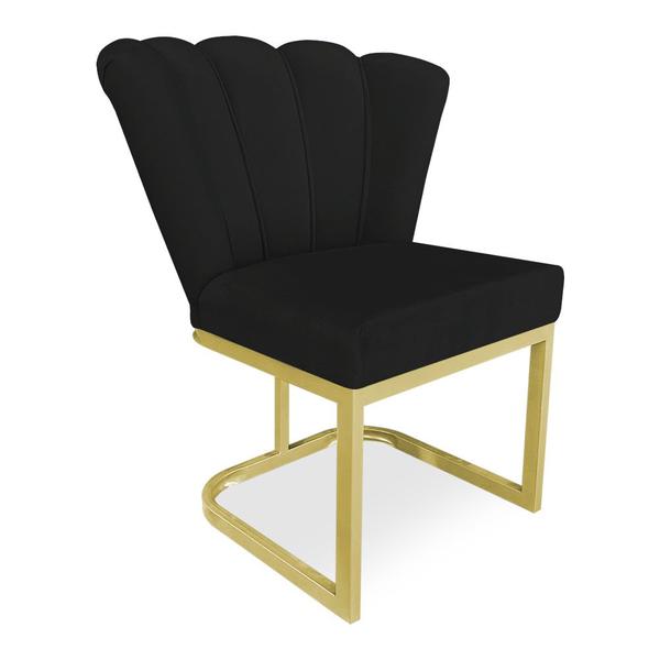 Imagem de Kit 02 Poltronas Flor Veludo Preto Base Metálica Industrial Dourado - Pallazio