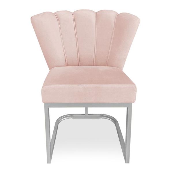 Imagem de Kit 02 Poltronas Flor Veludo Rosa Bebê Base Metálica Industrial Prata - Pallazio