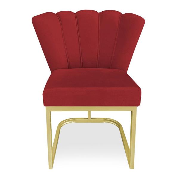 Imagem de Kit 02 Poltronas Flor Veludo Vermelho Base Metálica Industrial Dourado - Pallazio