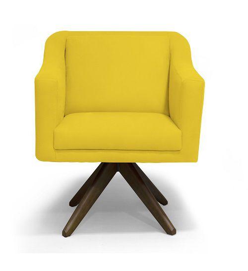 Imagem de Kit 02 Poltronas Gabriela Suede Amarelo Base Giratória - Meu Lar Decorações