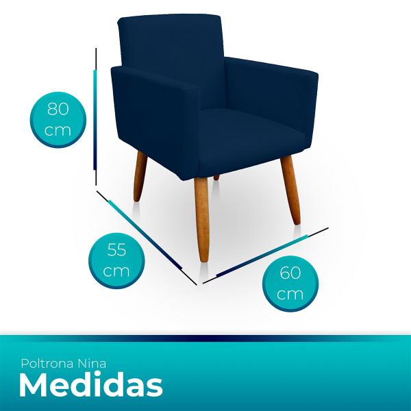 Imagem de Kit 02 Poltronas Gênesis e 01 Puff Redondo Decorativos para Sala e Quarto Pés Palito Suede Azul Royal - WeD Decor