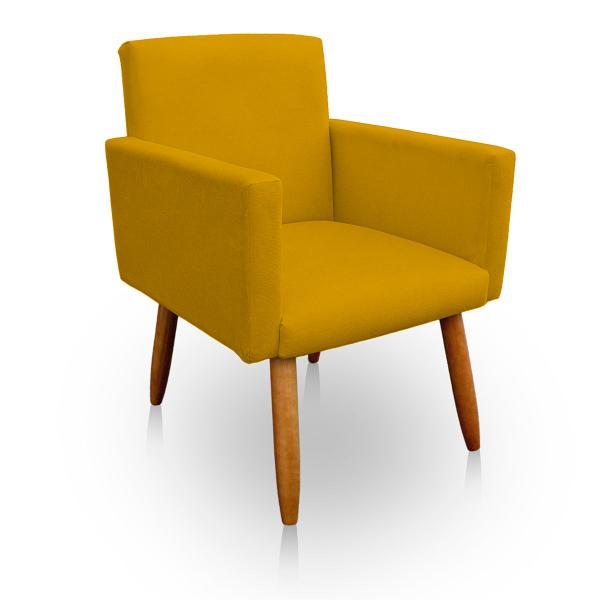 Imagem de Kit 02 Poltronas Gênesis e 01 Puff Retangular Decorativos para Sala e Quarto Pés Palito Suede Amarelo - WeD Decor