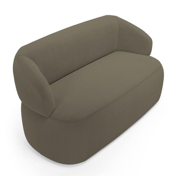 Imagem de Kit 02 Poltronas Giratória e 01 Sofá Orgânico Glee 03 Lugares 170cm Bouclê Marrom Militar - Desk Design