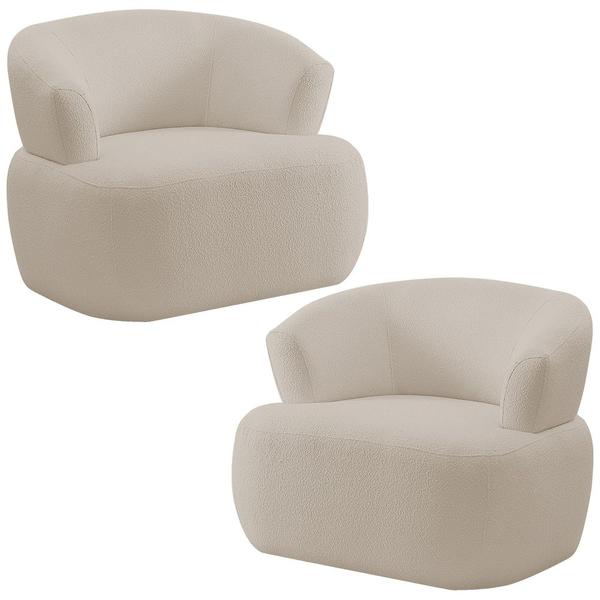 Imagem de Kit 02 Poltronas Giratória Orgânica Para Sala Living Florea M05 Bouclê Creme - Lyam Decor