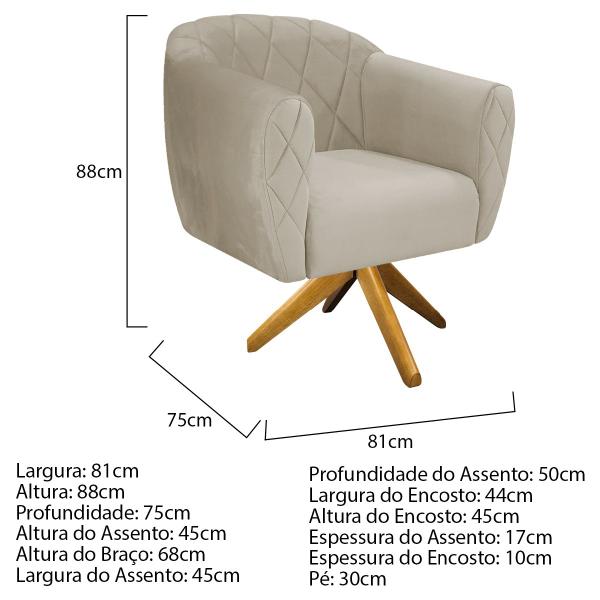 Imagem de Kit 02 Poltronas Grazi Base Giratória de Madeira Suede - ADJ Decor