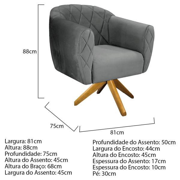 Imagem de Kit 02 Poltronas Grazi Base Giratória de Madeira Suede - ADJ Decor