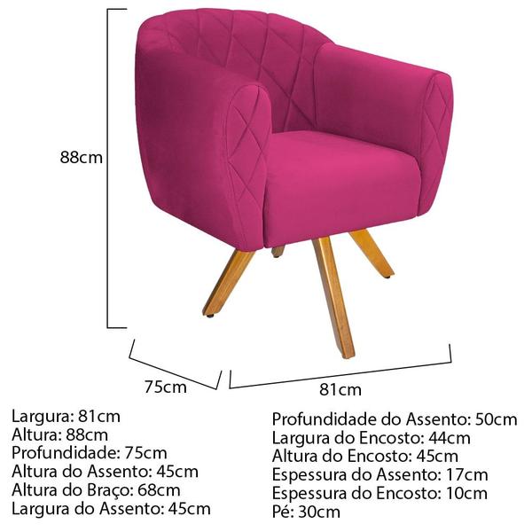 Imagem de Kit 02 Poltronas Grazi Base Giratória de Madeira Suede Pink - Amarena Móveis