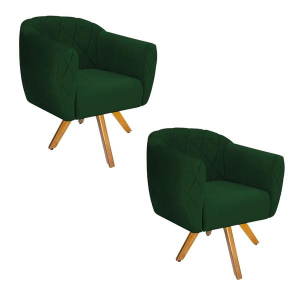 Imagem de Kit 02 Poltronas Grazi Base Giratória de Madeira Suede Verde - Amarena Móveis