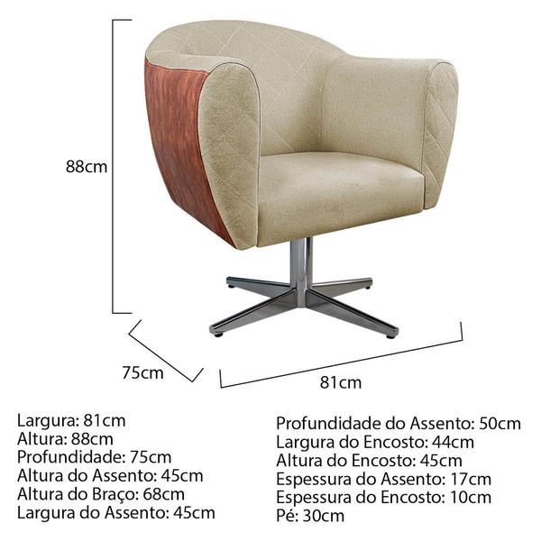 Imagem de Kit 02 Poltronas Grazi Base Giratória de Metal Sintético Nozes Linho - ADJ Decor