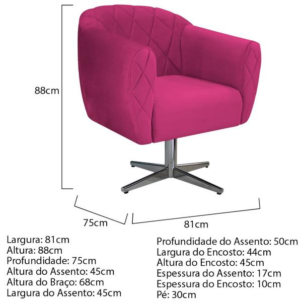 Imagem de Kit 02 Poltronas Grazi Base Giratória de Metal Suede - Doce Sonho Móveis