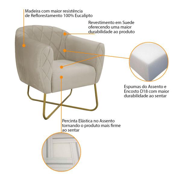 Imagem de Kit 02 Poltronas Grazi Base X Dourada Suede - Amarena Móveis