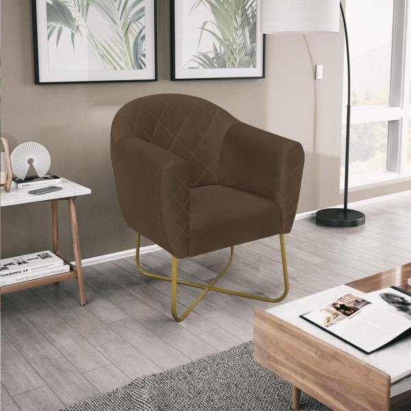 Imagem de Kit 02 Poltronas Grazi Base X Dourada Suede - Amarena Móveis