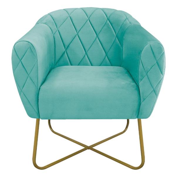 Imagem de Kit 02 Poltronas Grazi Base X Dourada Suede Azul Tiffany - Amarena Móveis