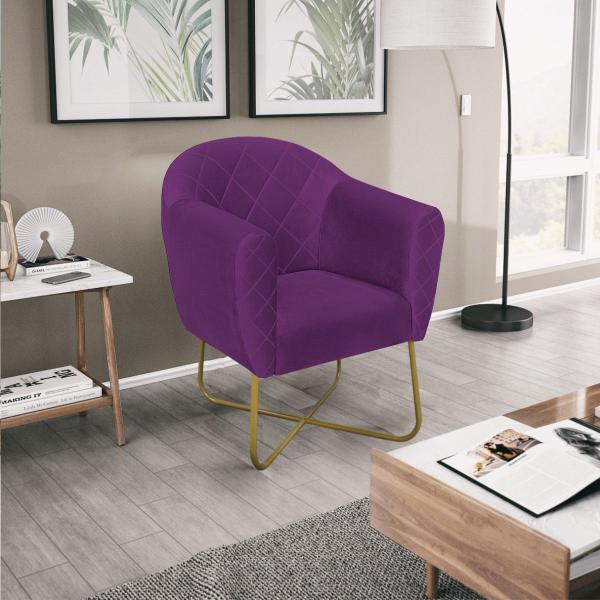 Imagem de Kit 02 Poltronas Grazi Base X Dourada Suede - Doce Sonho Móveis