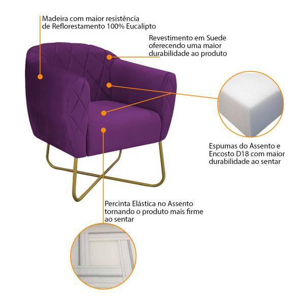 Imagem de Kit 02 Poltronas Grazi Base X Dourada Suede - Doce Sonho Móveis