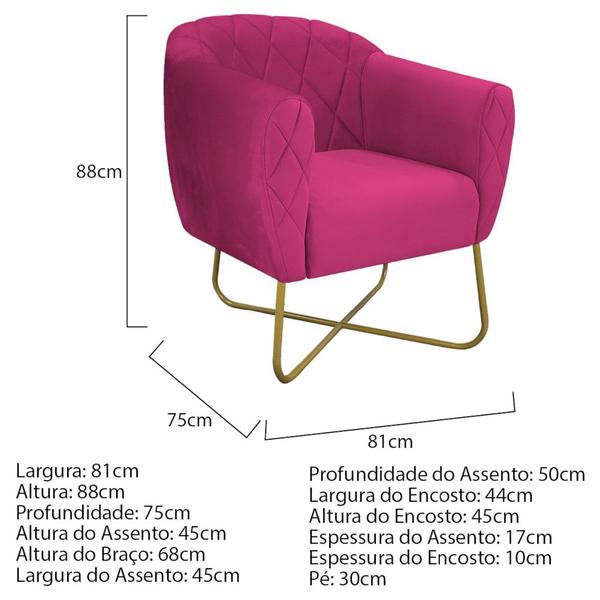 Imagem de Kit 02 Poltronas Grazi Base X Dourada Suede Pink - Amarena Móveis