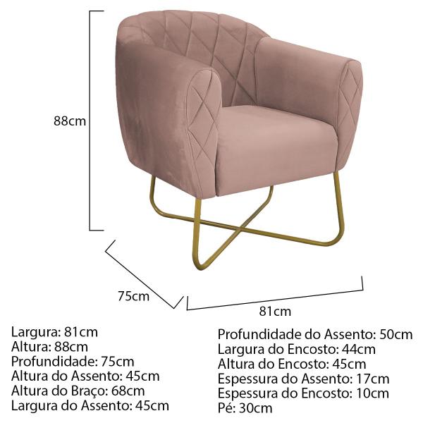 Imagem de Kit 02 Poltronas Grazi Base X Dourado Linho - Amarena Móveis