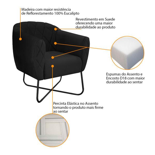 Imagem de Kit 02 Poltronas Grazi Base X Preta Suede - ADJ Decor