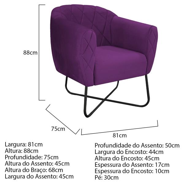 Imagem de Kit 02 Poltronas Grazi Base X Preta Suede - Doce Sonho Móveis