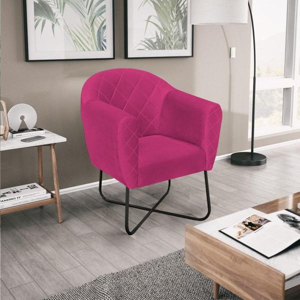 Imagem de Kit 02 Poltronas Grazi Base X Preta Suede Pink - Amarena Móveis