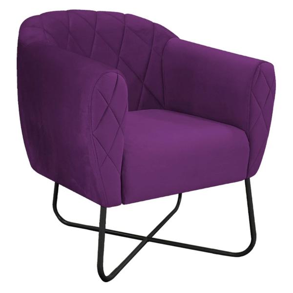 Imagem de Kit 02 Poltronas Grazi Base X Preta Suede Roxo - Amarena Móveis