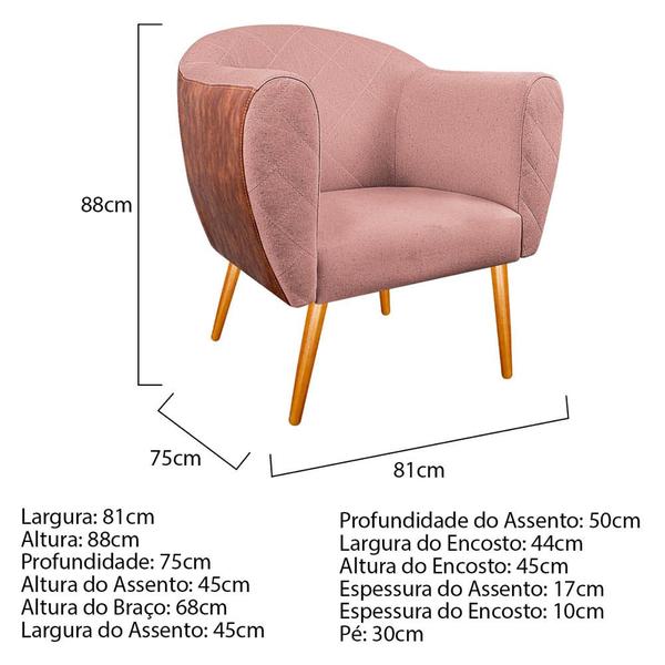 Imagem de Kit 02 Poltronas Grazi Pés Palito Sintético Nozes Linho - ADJ Decor