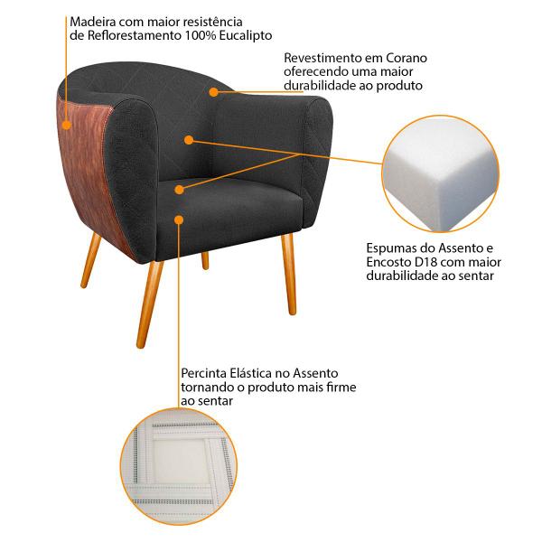 Imagem de Kit 02 Poltronas Grazi Pés Palito Sintético Nozes Linho - Amarena Móveis