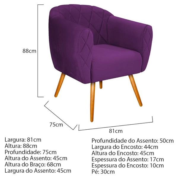 Imagem de Kit 02 Poltronas Grazi Pés Palito Suede Roxo - Amarena Móveis