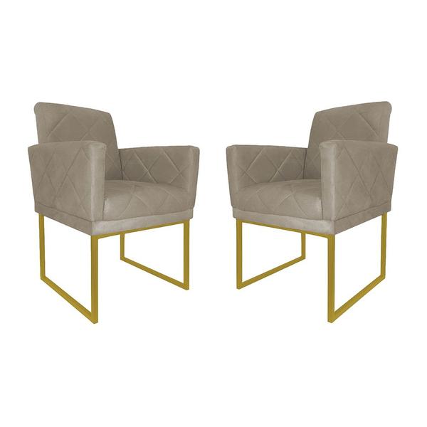 Imagem de Kit 02 Poltronas Klara Decorativa Base Ferro Dourado Suede - Estopar